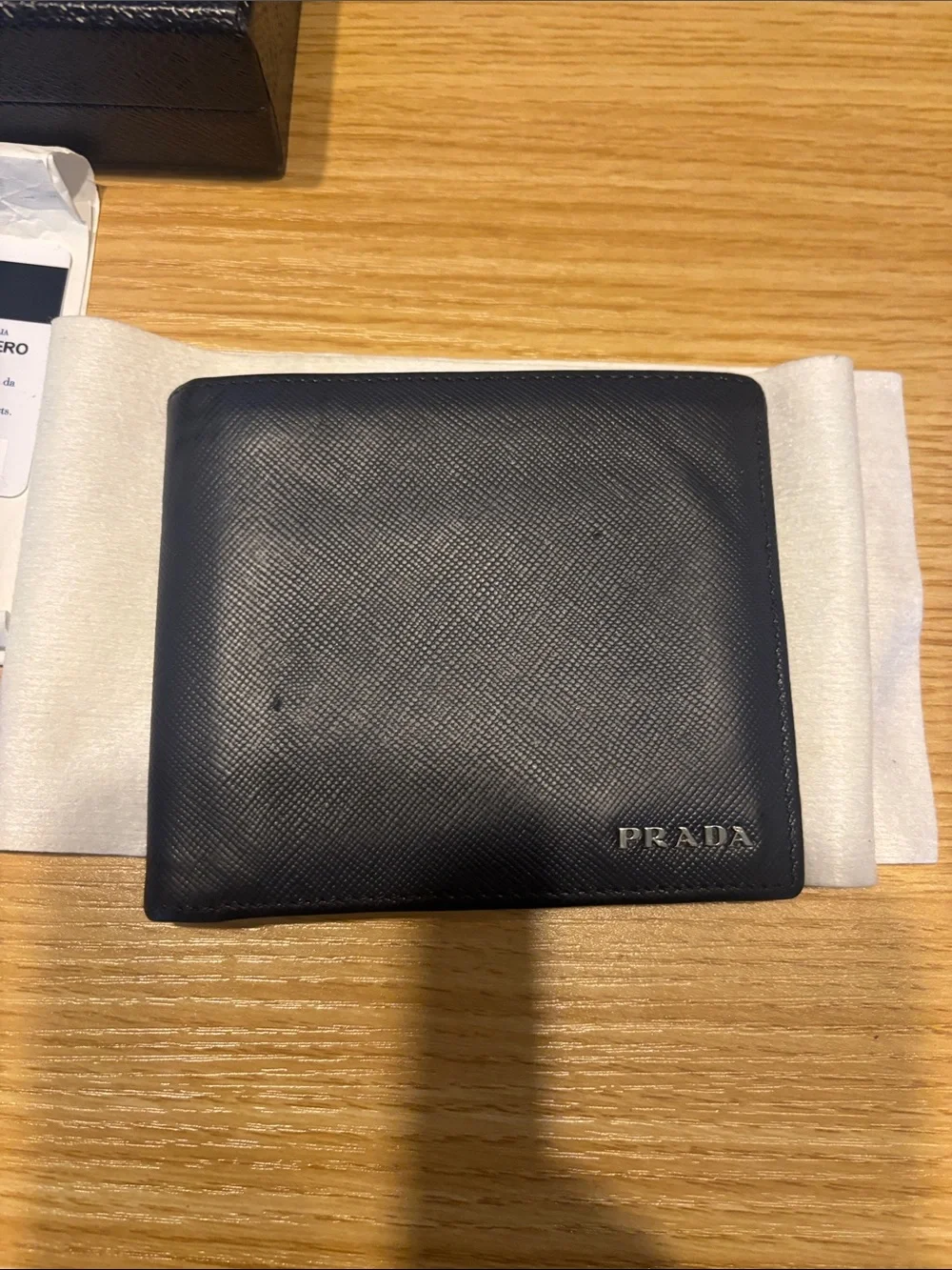 Prada Blue and black  Saffiano Leather wallet with box COA card